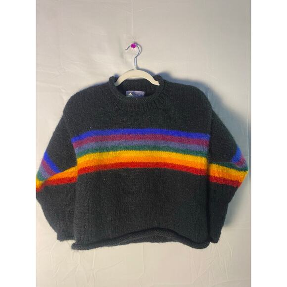 Avatar Rainbow Striped Black Crewneck Pullover Sweater Women's Small Wool Blend - Picture 2 of 2
